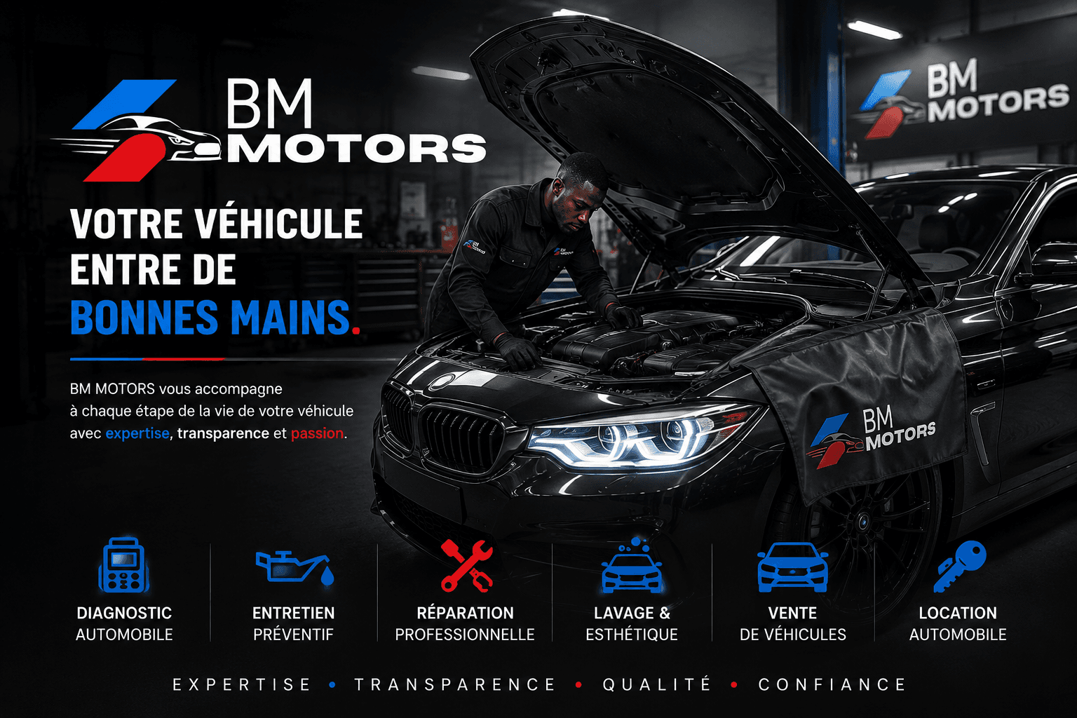 BM MOTORS — véhicule pris en charge à l'atelier